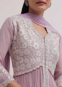 Lavender Embroidered Georgette Anarkali Set