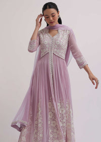 Lavender Embroidered Georgette Anarkali Set