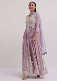 Lavender Embroidered Georgette Anarkali Set