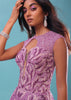 Lavender Gown In Floral Sequins Embroidery