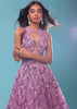 Lavender Gown In Floral Sequins Embroidery