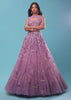 Lavender Gown In Floral Sequins Embroidery