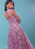 Lavender Gown In Floral Sequins Embroidery