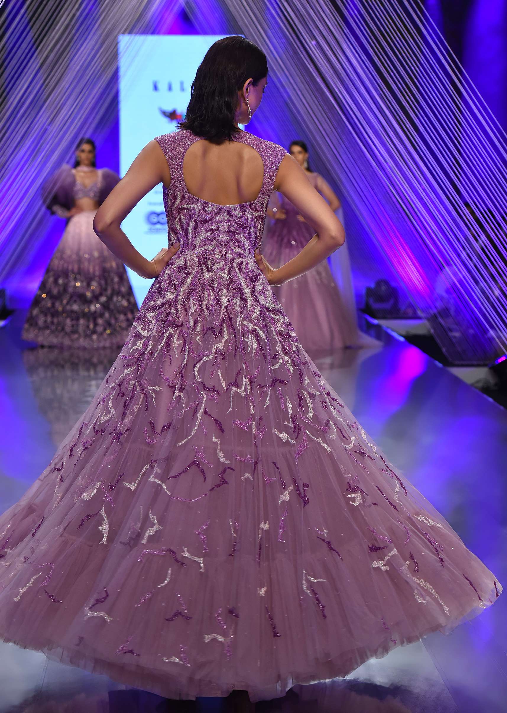 Lavender Gown In Floral Sequins Embroidery