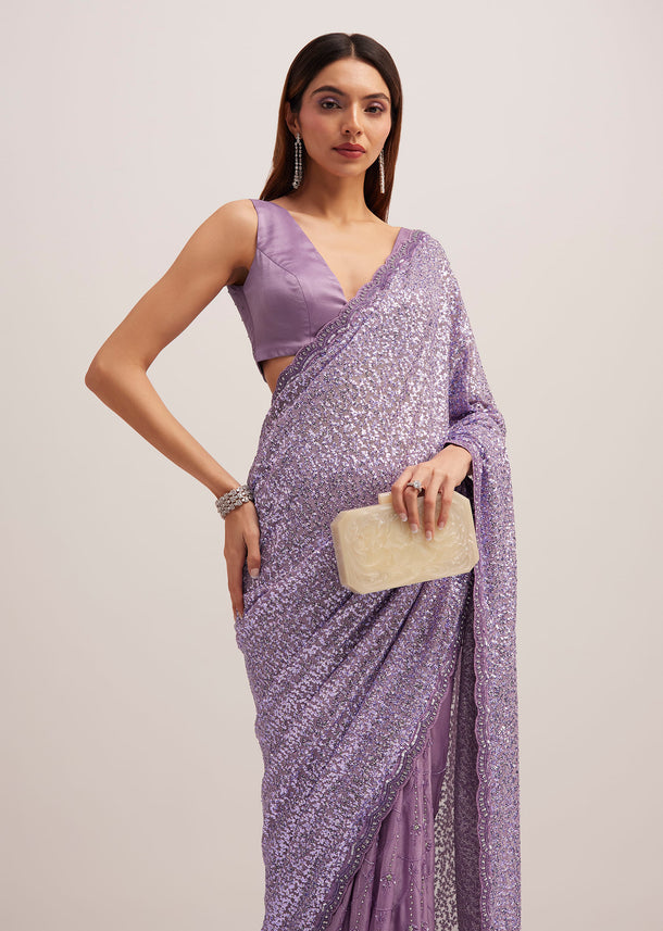 Lavender Half And Half Sequins Saree