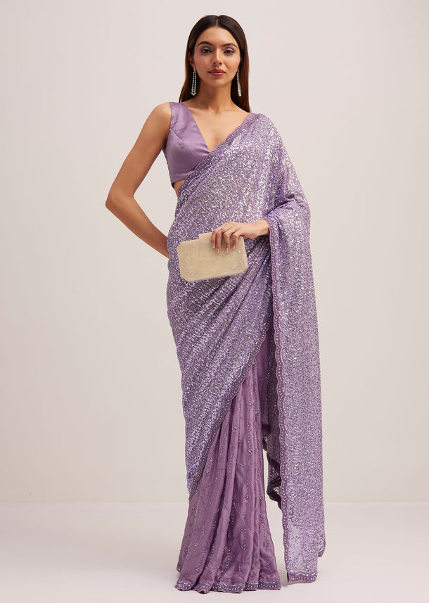 Lavender Half And Half Sequins Saree