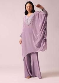 Lavender Kaftaan And Sharara Fusion Set