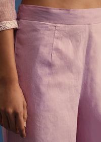 Lavender Kota Kurta Palazzo With Dupatta In Thread Work