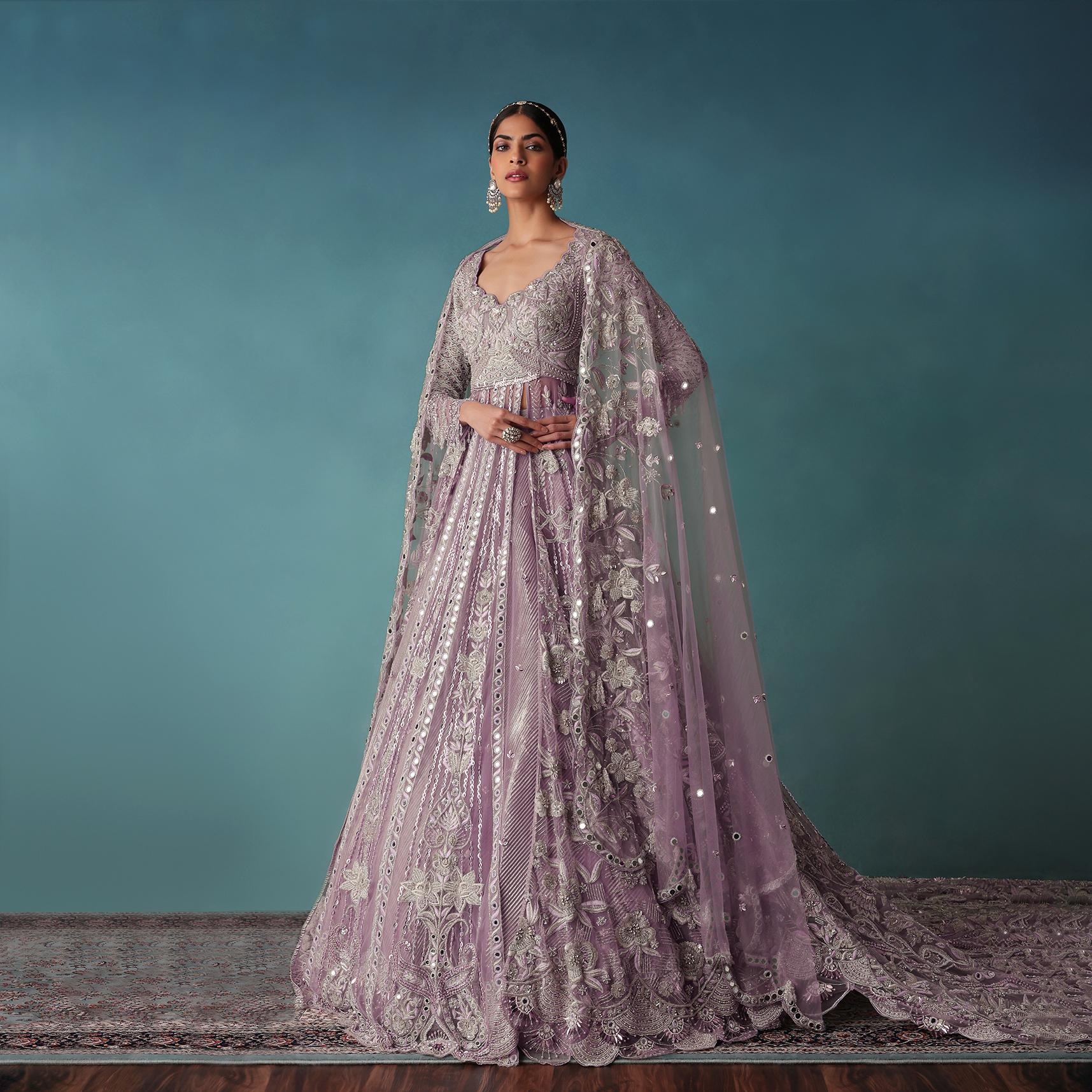 Lavender Mist Bridal Lehenga Set With Hand Work