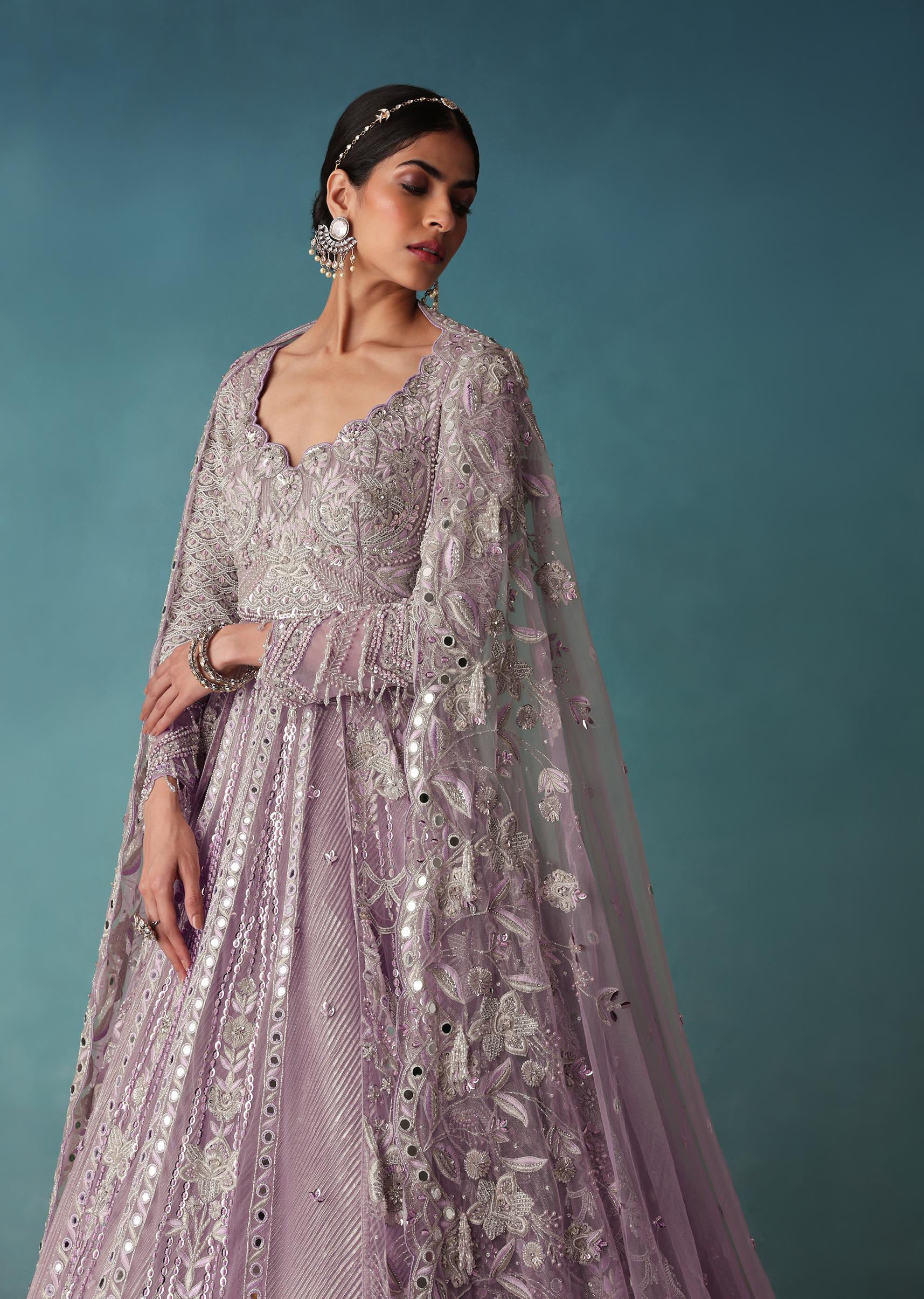 Lavender Mist Bridal Lehenga Set With Hand Work