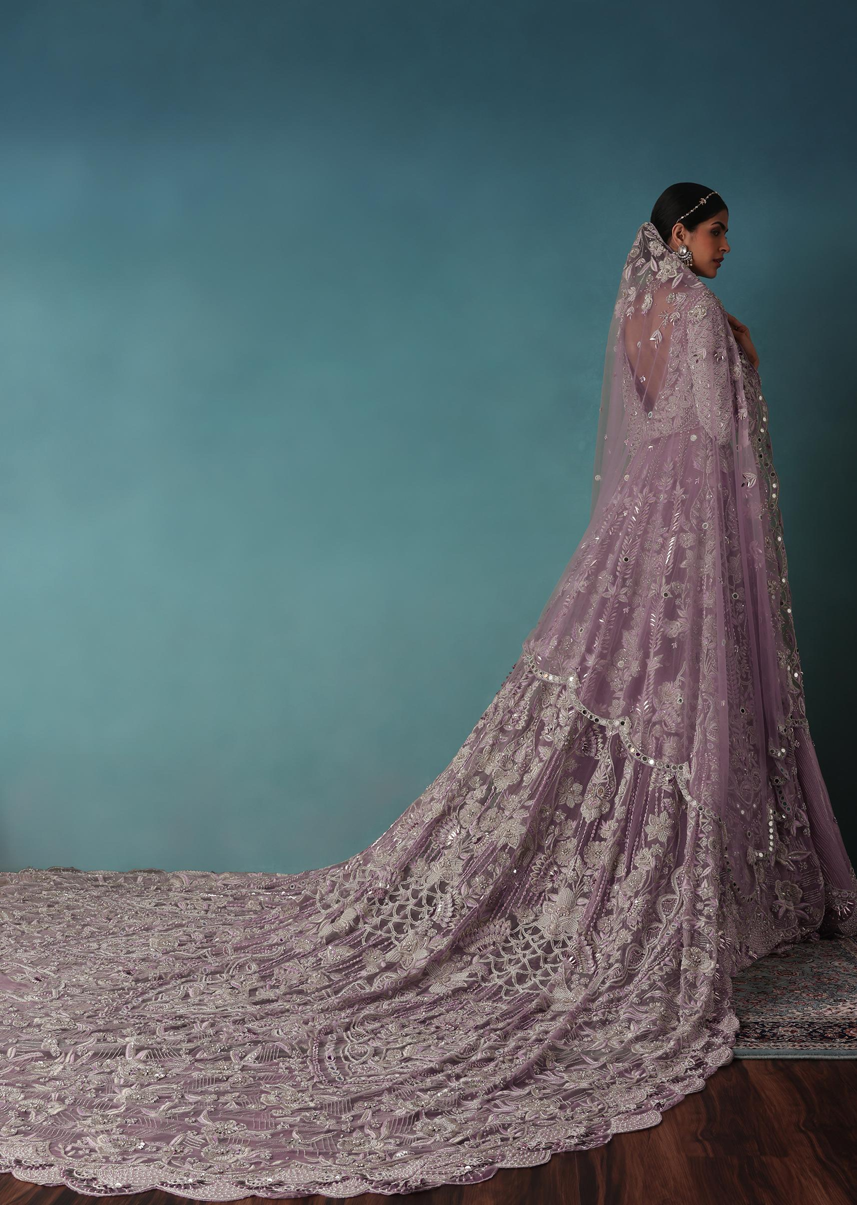 Lavender Mist Bridal Lehenga Set With Hand Work