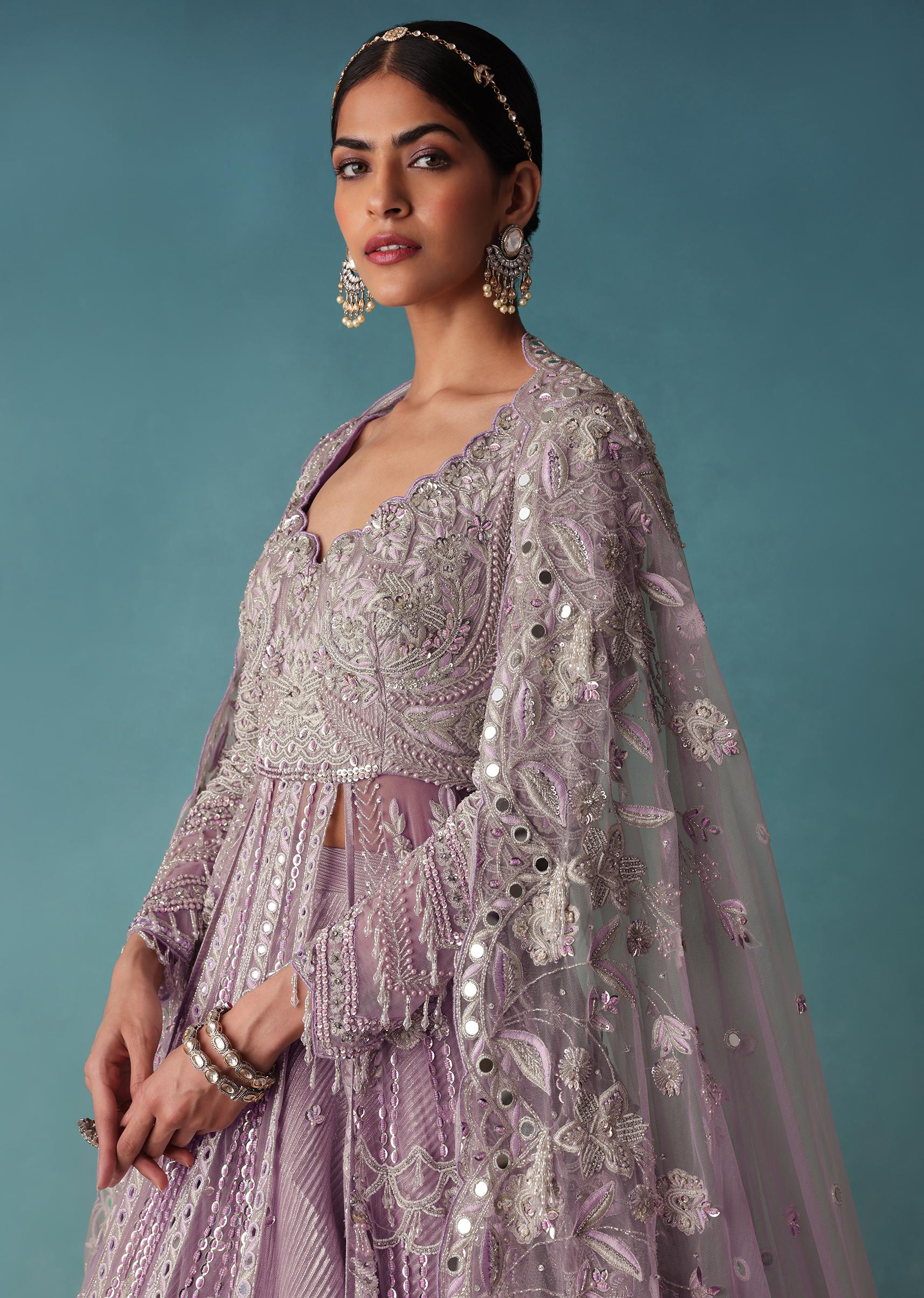 Lavender Mist Bridal Lehenga Set With Hand Work