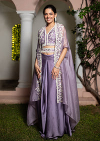 Lavender Moti Work Crop Top Suit Embroidered Jacket