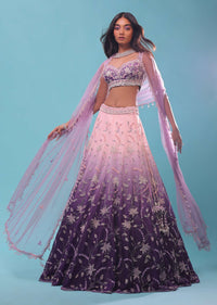 Lavender Ombre Lehenga With Surface Embroidered Crop Top