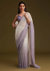 Lavender Ombre Sequins Saree With Scallop Embroidery Border