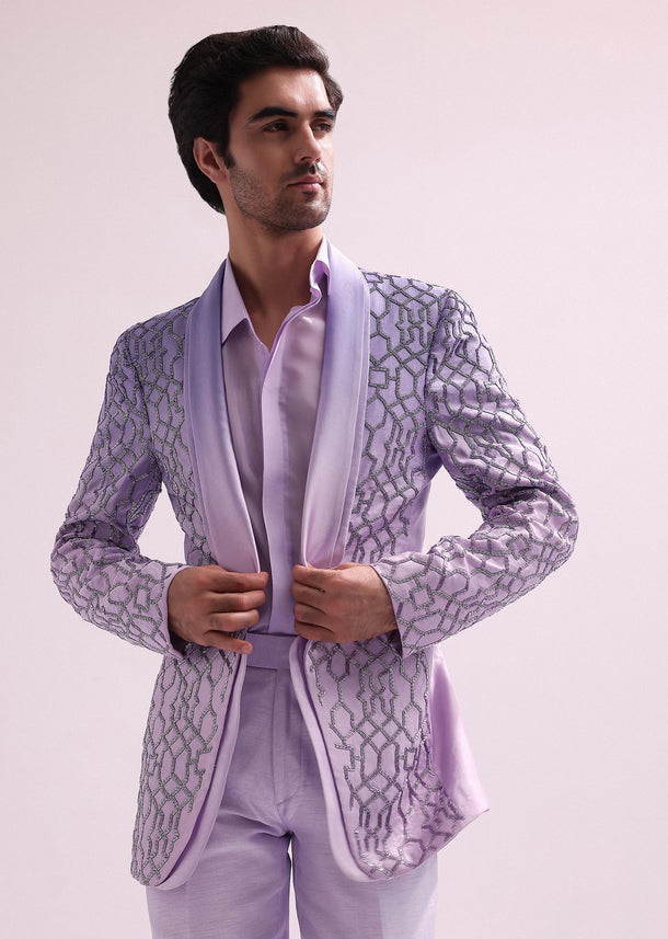 Lavender Ombre Shimmer Double Lapel Tuxedo With Shirt And Pants