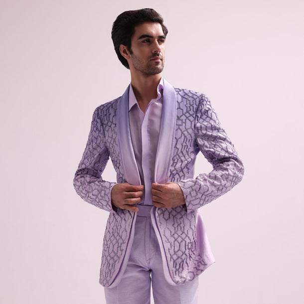 Lavender Ombre Shimmer Double Lapel Tuxedo With Shirt And Pants