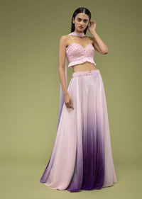 Lavender Ombre Skirt And Crop Top Set In The Crush, Paired With The Spaghetti Straps With A Sweet Heart Neckline