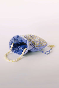 Lavender Potli Bag In Velvet With Cut Dana And Beads Embroidered Jaal