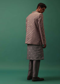 Lavender Purple Detailed Kurta And Pant Set With Striped Highlighted Jacket