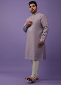 Lavender Purple Embroidered Kurta Set In Silk