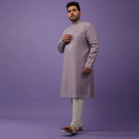 Lavender Purple Embroidered Kurta Set In Silk