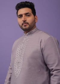 Lavender Purple Embroidered Kurta Set In Silk