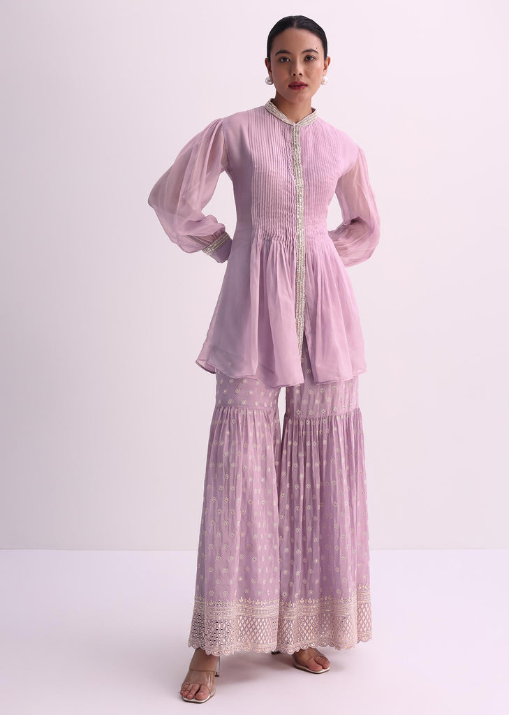 Lavender Purple Sequins And Moti Embroidered Sharara Set