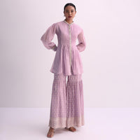 Lavender Purple Sequins And Moti Embroidered Sharara Set