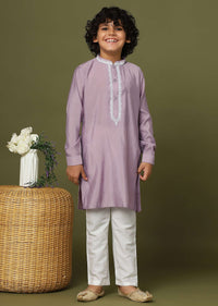 Lavender Purple Silk Kurta And Pant Set With Threadwork