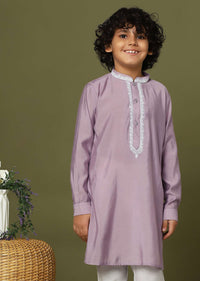 Lavender Purple Silk Kurta And Pant Set With Threadwork