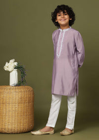 Lavender Purple Silk Kurta And Pant Set With Threadwork