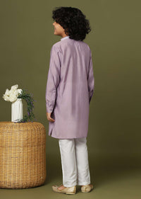 Lavender Purple Silk Kurta And Pant Set With Threadwork