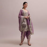 Lavender Purple Silk Gotta Patti Dhoti Set With A Kurta And Floral Dupatta