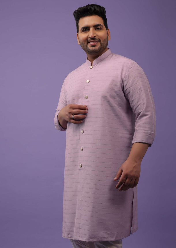 Lavender Purple Striped Kurta In Art Silk