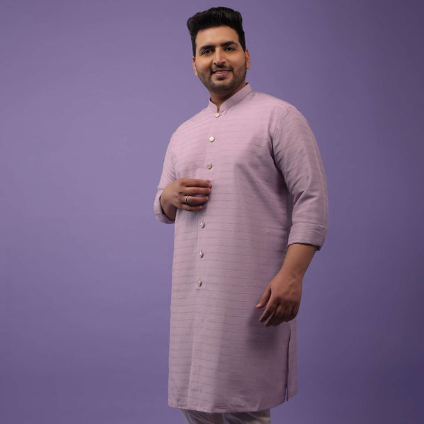 Lavender Purple Striped Kurta In Art Silk