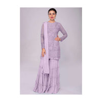 Lavender Sharara Suit In Embroidered Net With Self Resham Jaal Embroidery Online - Kalki Fashion