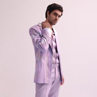 Lavender Shimmer Lapel And Pleated Ombre Tuxedo Set