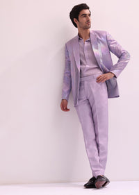 Lavender Shimmer Lapel And Pleated Ombre Tuxedo Set