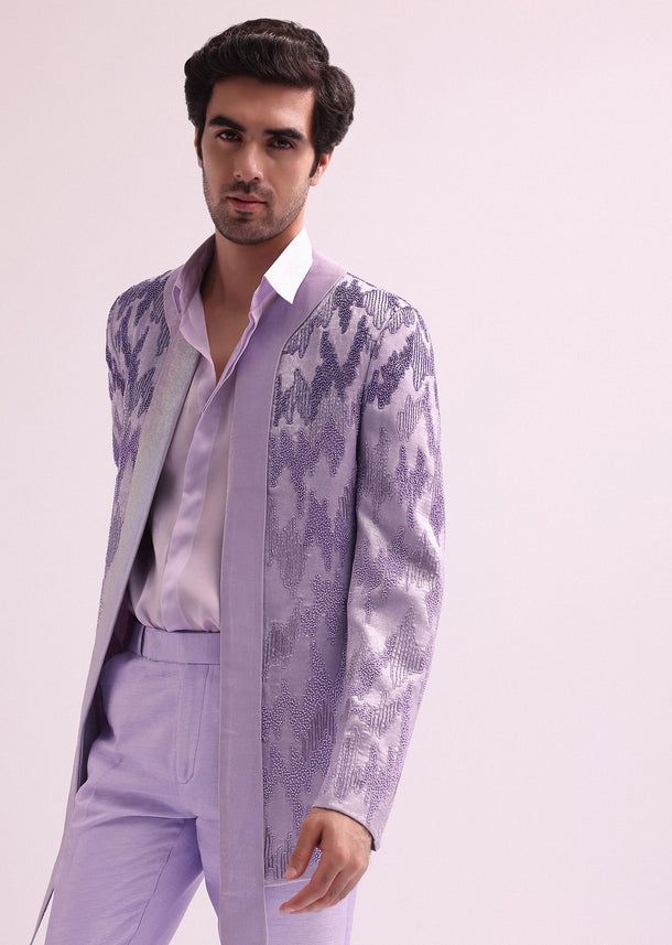 Lavender Shimmer Lapel Tuxedo With Shirt And Pants