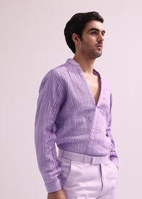 Lavender Shimmer Lapel Tuxedo With Pleated Shirt And Pants