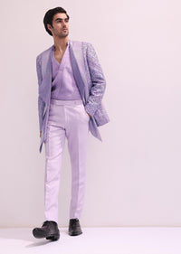 Lavender Shimmer Lapel Tuxedo With Pleated Shirt And Pants