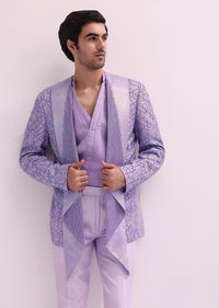 Lavender Shimmer Lapel Tuxedo With Pleated Shirt And Pants