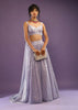 Lavender Skirt And Crop Top Embellished In Sequins With Attached Drape On The Back