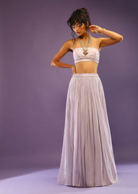 Lavender Skirt And Tube Bandeau Crop Top With Cut Dana Embroidered Buttis