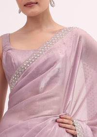 Lavender Tissue Saree With Unstitched Blouse