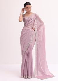Lavender Tissue Saree With Unstitched Blouse