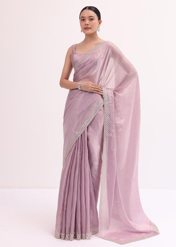 Lavender Tissue Saree With Unstitched Blouse