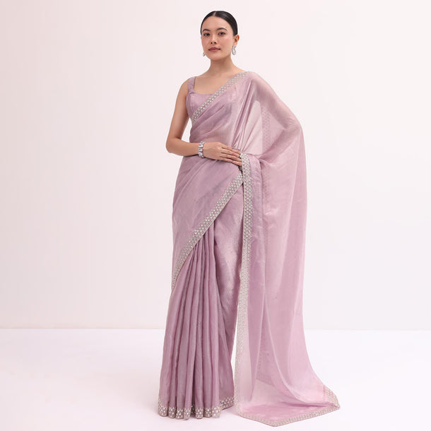 Lavender Tissue Saree With Unstitched Blouse