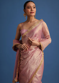 Lavender Tissue Silk Saree With Zari Frill Lace Border